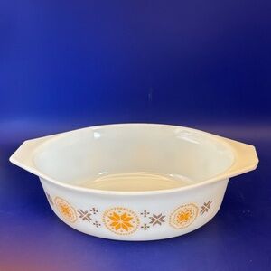 Pyrex White Baking Dish with Orange and Brown Pattern - 1 1/2 qt